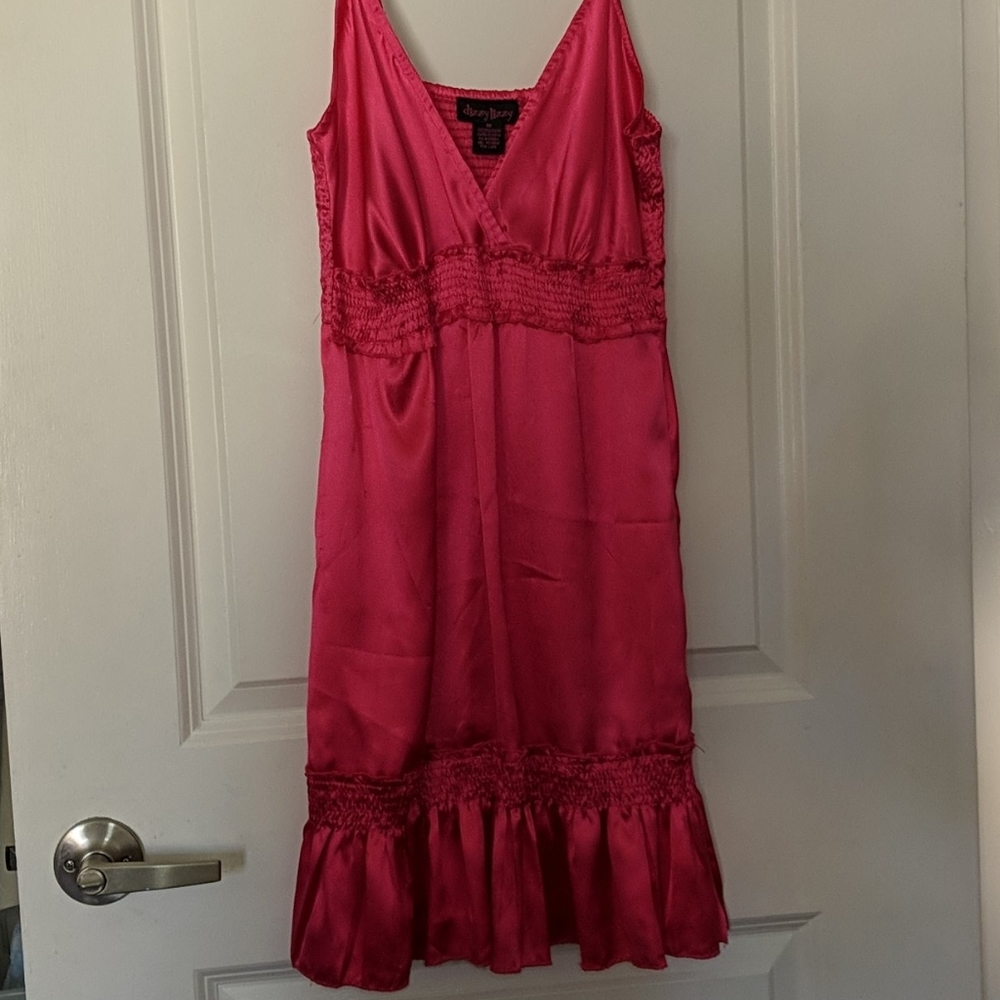 DIZZY LIZZY HOT PINK SATIN SPANDEX RUFFLE DRESS M